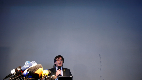 El expresident catalán Carles Puigdemont, durante su rueda de prensa en Berlin. REUTERS/Hannibal Hanschke