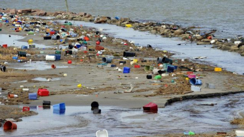 Platos, cubiertos o pajitas de plástico entre la basura en las costas de una playa - EFE