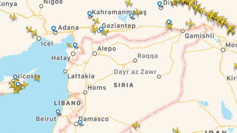 Imagen del tráfico aéreo sobre Siria y El Líbano. FlightRadar24