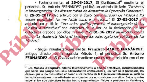 Fragmento del informe de la Policía Nacional sobre los materiales incautados a los Mossos d'Esquadra.