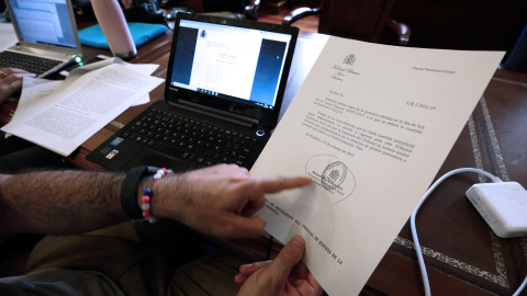 Los periodistas en la sala de prensa del Tribunal Supremo analizan la sentencia del procés. EFE/Javier Lizón