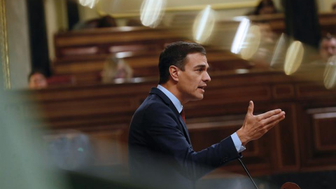 El presidente del Gobierno, Pedro Sánchez, este miércoles en el último pleno del Congreso. EFE/J.P.Gandul