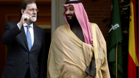 El presidente del Gobierno, Mariano Rajoy, durante la recepción al príncipe heredero de Arabia Saudí.- EFE