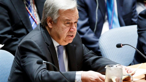 El secretario general de la ONU, Antonio Guterres, interviene en el Consejo de Seguridad tras el ataque de EEUU contra Siria. / EFE