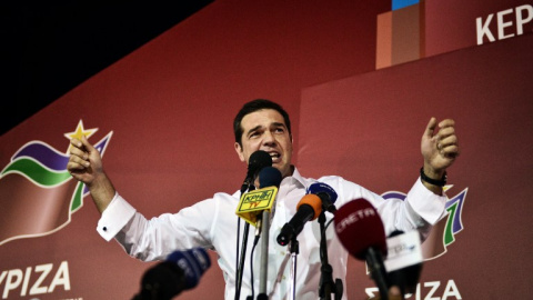 Alexis Tsipras, durante su primer discurso tras ganar las elecciones. - AFP