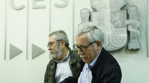 Ignacio Fernández Toxo, de CCOO, y Cándido Méndez, de UGT. E.P.