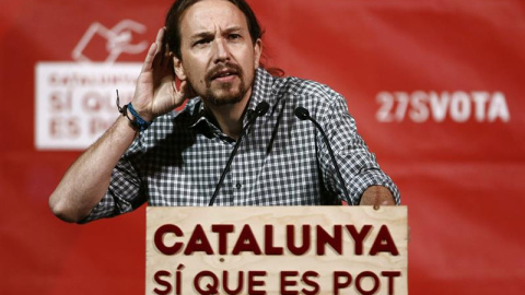 Pablo Iglesias, durante el acto. EFE/Jesús Diges