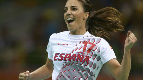 Eli Pinedo, durante un partido con la selección española.