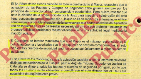 Fragmento del Acta de la Sesión Extraordinaria de la Junta de Seguridad de Cataluña del día 28 de septiembre de 2017.