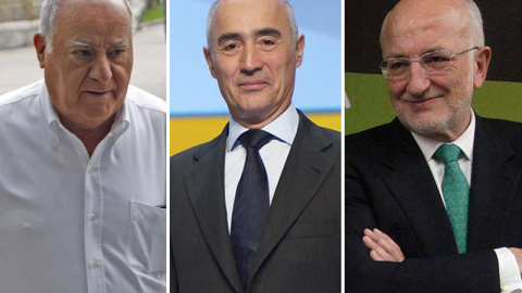 Amancio Ortega, de Inditex, Rafael del Pino, de Ferrovial, y Juan Roig, de Mercadona. EFE/REUTERS