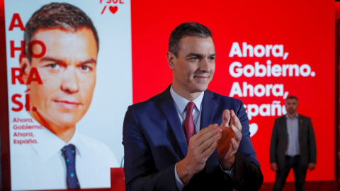 El presidente del gobierno en funciones y candidato a la reelección por el PSOE, Pedro Sánchez presenta la campaña del partido socialista para las elecciones del próximo 10 de noviembre. EFE/ Emilio Naranjo