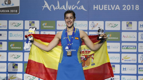 Carolina Marín hace historia con su cuarto título europeo en su tierra. EFE/Jose Manuel Vidal.