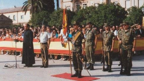 Jura de bandera en el cuartel 'Capitán Sevillano', en Pozuelo de Alarcón (Madrid)