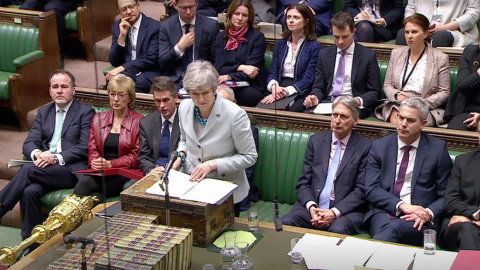 Theresa May, durante el debate este miércoles en el Parlamento británico. REUTERS