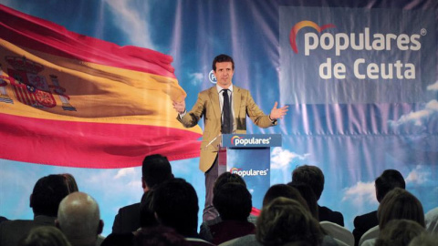 Pablo Casado en un acto electoral en Ceuta. (REDUAN | EFE)