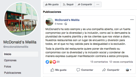 McDonald's publicó el viernes un comunicado en su perfil de Facebook - R.S.