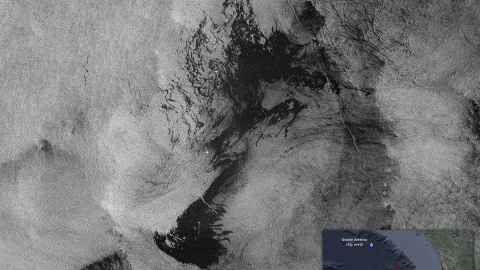 Derrame de petróleo de América Grande fotografiado por el satélite Copernicus./Copernicus Sentinel (2019)