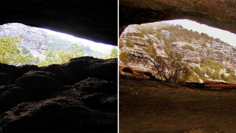 La cueva de Chaves, antes y después de la destrucción del yacimiento arqueológico. / ECOLOGISTAS EN ACCIÓN