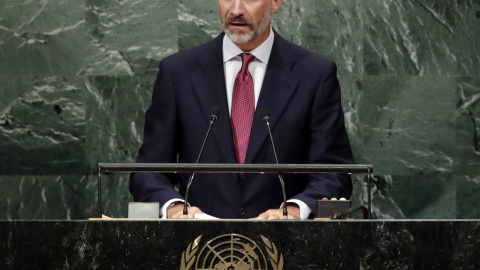 El rey Felipe VI durante su intervención en la Asamblea General de la ONU. REUTERS/Eduardo Munoz