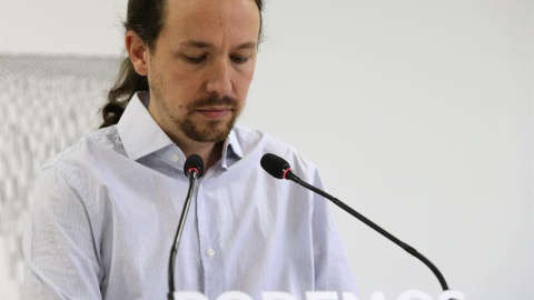 El líder de Podemos, Pablo Iglesias, durante la rueda de prensa que ofreció tras la reunión del Consejo de Coordinación, al día siguiente de los comicios catalanes./ EFE