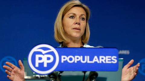 La secretaria general del Partido Popular, María Dolores de Cospedal, ofrece una rueda de prensa al término de la reunión del Comité Ejecutivo Nacional del PP, en la que se han analizado los resultados de las elecciones catalanas, en la sed