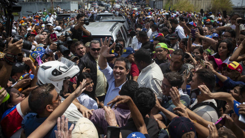 El presidente de la Asamblea Nacional de Venezuela, Juan Guaidó, tras su discurso este sábado, en San Antonio de los Altos, estado de Miranda (Venezuela). JAIRO VARGAS