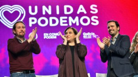 Pablo Iglesias, Ada Colau y Alberto Garzón en el cierre de campaña de Unidas Podemos / Daniel Gago - Podemos