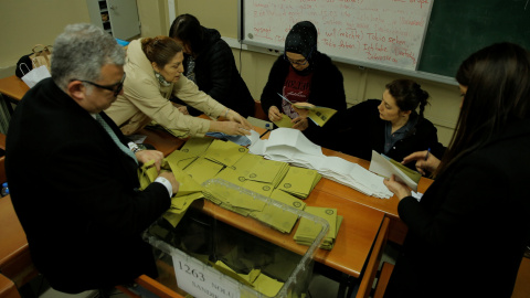 Recuento de los votos en las elecciones municipales de Turquía, en un colegio electoral en Estambul. REUTERS/Huseyin Aldemir