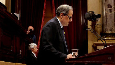 El candidato de JxCat, Quim Torra, interviene en el debate de investidura. / ALBERTO ESTÉVEZ (EFE)