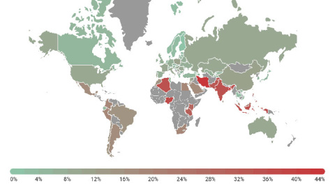 Usuarios de móvil atacados en 2018 por países. Fuente: Kaspersky