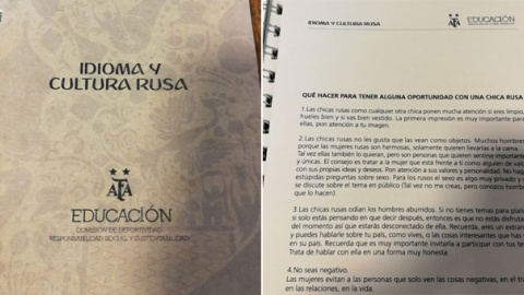 La portada y una de las hojas del manual que los periodistas presentes en el curso de la AFA difundieorn por redes sociales.