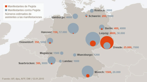 Mapa manifestantes Pegida