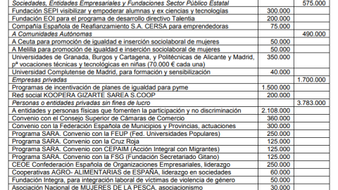 Entidades a subvencionar por el Instituto de la Mujer / Manifiesto Feminista sobre los PGE de 2018