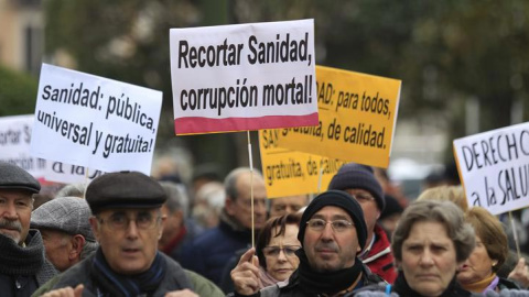 Manifestación de la 28ª edición de la Marea Blanca, esta mañana en Madrid. EFE