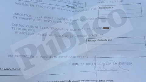 Justificante del ingreso del 'pequeño Nicolás' en el Banco Santander.