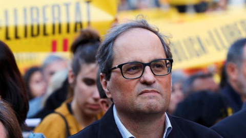 El presidente de la Generalitat, Quim Torra, durante la concentración en la plaza de la Catedral de Barcelona para reclamar la libertad de los presos políticos/EEFE