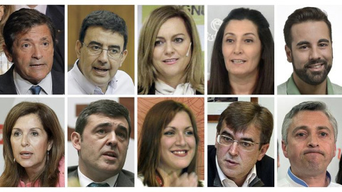 Arriba, Javier Fernández, Mario Jiménez, María Jesús Serrano, Ascensión Godoy, José Enrique Muñoz. Abajo, María Dolores Padrón, Ricardo Cortés, Soraya Vega, Francesc Antich y Francisco Ocón. / EFE