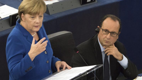 La canciller alemana Angela Merkel durante su intervención del pasado miércoles ante el Parlamento Europeo. - EFE