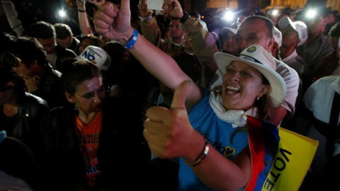 Votantes del NO celebran los resultados del plebiscito. - REUTERS