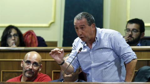 El portavoz de Compromìs en el Congreso, Joan Baldoví, durante su intervención en el pleno celebrado esta tarde en el Congreso de los Diputados. EFE/Kiko Huesca