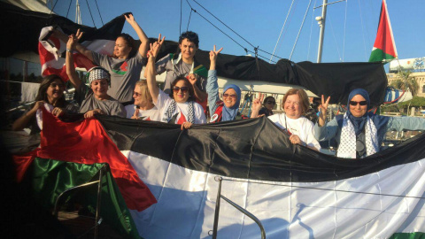 Las activistas de la flotilla Zeituna contra el bloqueo israelí de la Franja de Gaza.