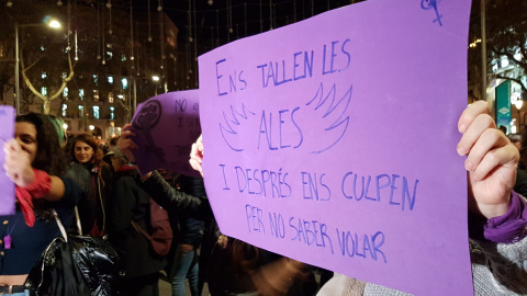 Un dels cartells que s'ha pogut a veure a la manifestació del 25-N. CÈLIA MUNS.