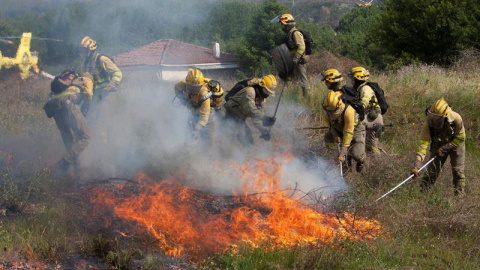 Un grupo de bomberos trabajan para sofocar el fuego en las inmediaciones/EFE