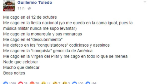 Captura del perfil de Facebook de Willy Toledo.