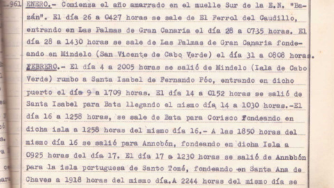 Hoja de servicios del capitán de corbeta retirado Sabino Collazo, que refleja la ruta del crucero Canarias. / ARCHIVO FAMILIA COLLAZO