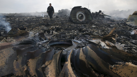 Restos del avión siniestrado tras el derribo. - REUTERS