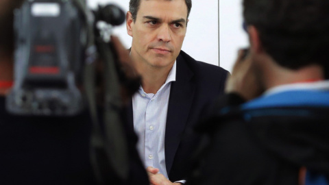 El secretario general del PSOE, Pedro Sánchez, durante la reunión de la Ejecutiva Federal del partido, en la sede de Ferraz, en la que se ha decidido la presentación de una moción de censura contra Mariano Rajoy. JEFE/ Zipi