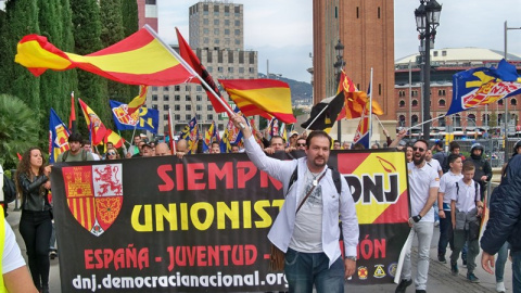 Manifestación de la extrema derecha en Barcelona con motivo del 12 de octubre./ EP