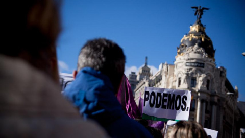 Más de 100.000 personas han participado este sábado en la Marcha del Cambia, convocada por Podemos en Madrid. -JAIRO VARGAS