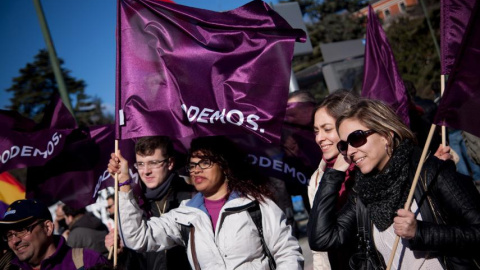 Más de 100.000 personas han participado este sábado en la Marcha del Cambia, convocada por Podemos en Madrid. -JAIRO VARGAS